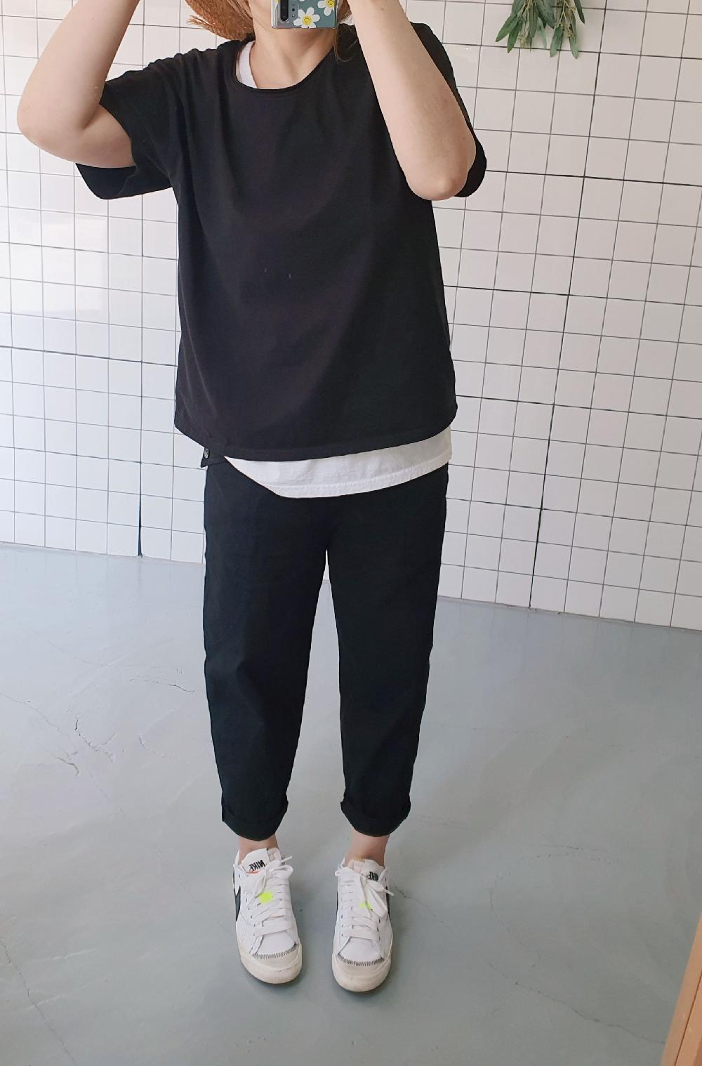 기본 데일리 브이넥 워싱면 반소매 티셔츠 이미지 4