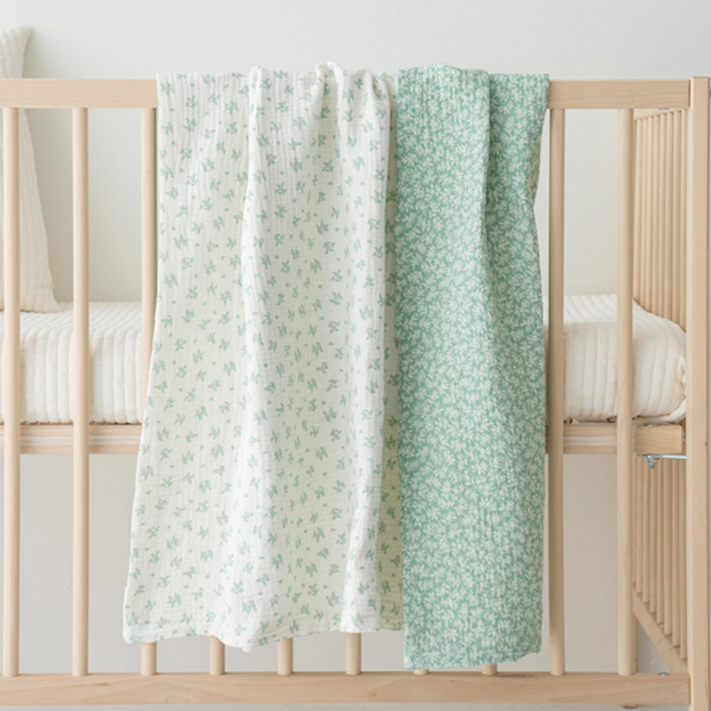 메리투투 아기 유아 코티지플라워그린 거즈 블랭킷 이불