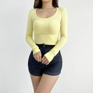 말랑 기본 무지 유넥 긴팔 크롭티셔츠 4color 착용 후기 | 사이즈/핏 총정리 - 상품 이미지 1