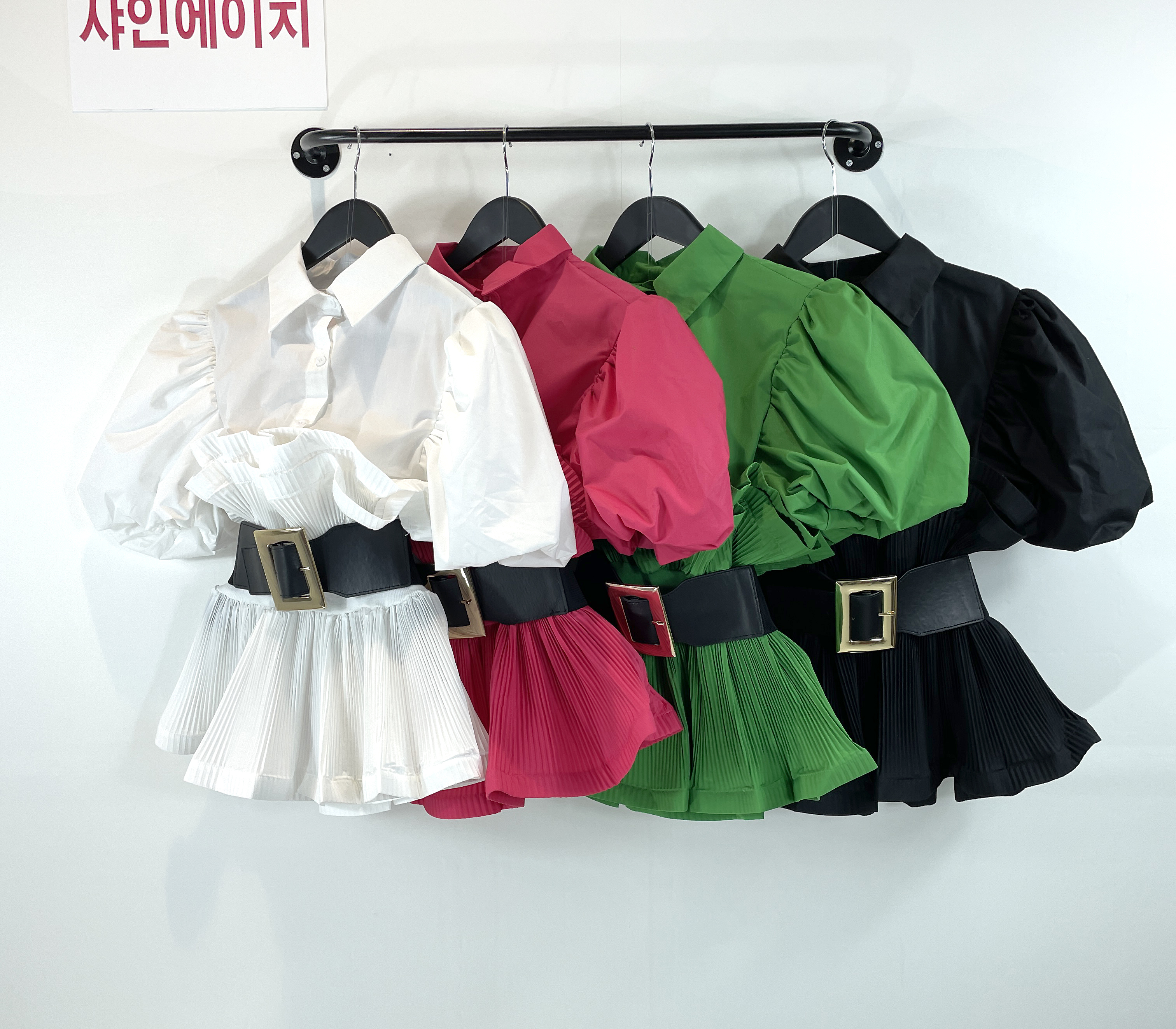 여자여자몰 착용자체패셔니스타 스모크밴딩 벨트세트 특이셔츠블라우스 3D입체프릴플리츠 이미지 2
