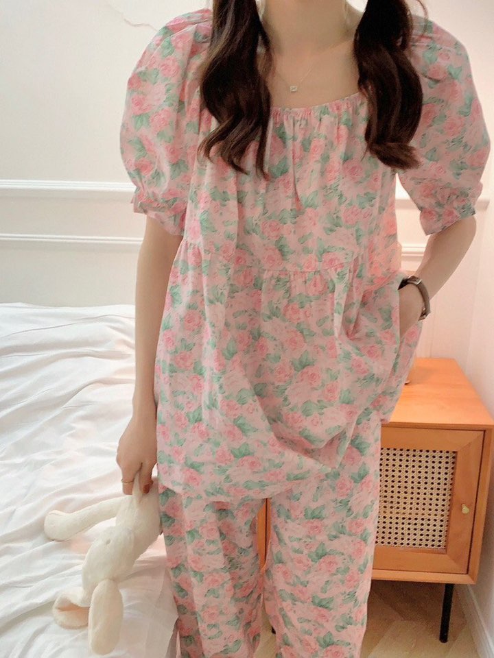 (어반플라워잠옷세트) 반팔긴바지파자마세트 여름홈웨어 프릴파자마 빅사이즈 린넨 상세 이미지 14