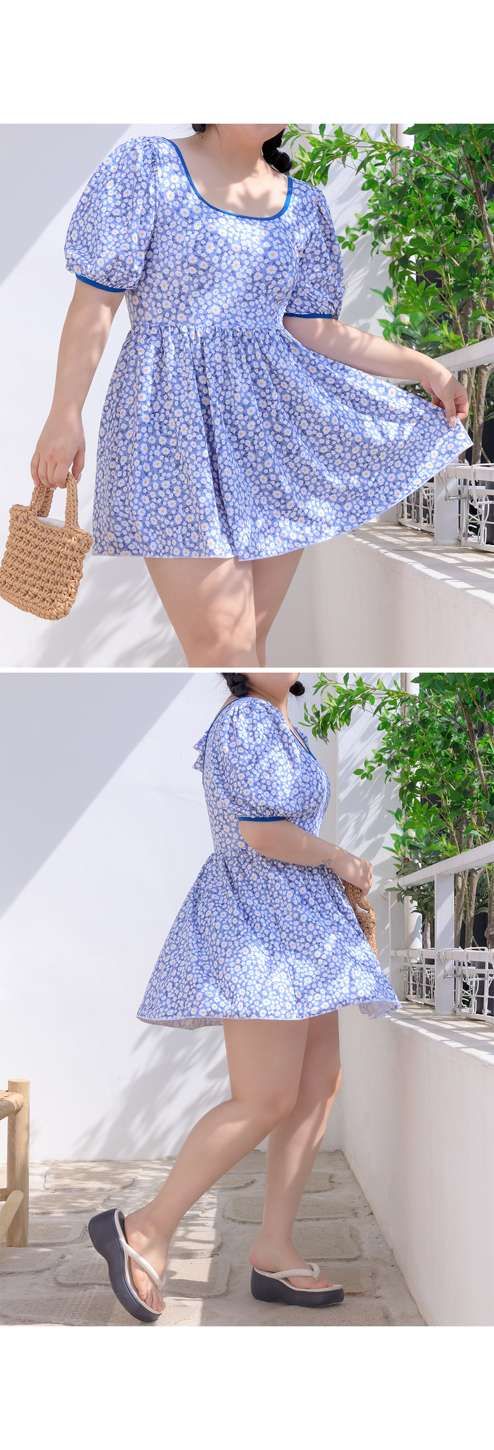 빅사이즈 XL-5XL 올데즈 플라워 스퀘어 퍼프 원피스 수영복 휴양지 룩 상세 이미지 20