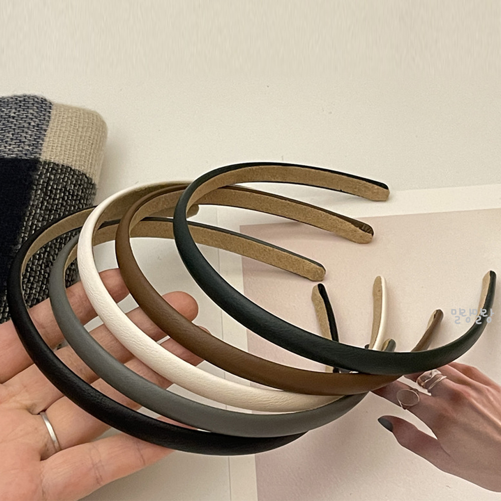여성 비건레더 얇은 머리띠 무광 기본 심플 헤어밴드