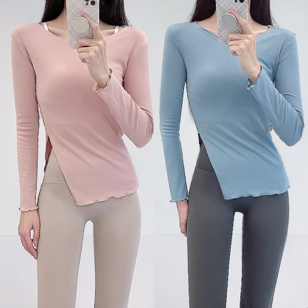 로라벨 코어 필라테스복 여성 요가복 필라테스 요가 상의 티셔츠 커버업 운동복 긴팔 복장 - 메인 이미지