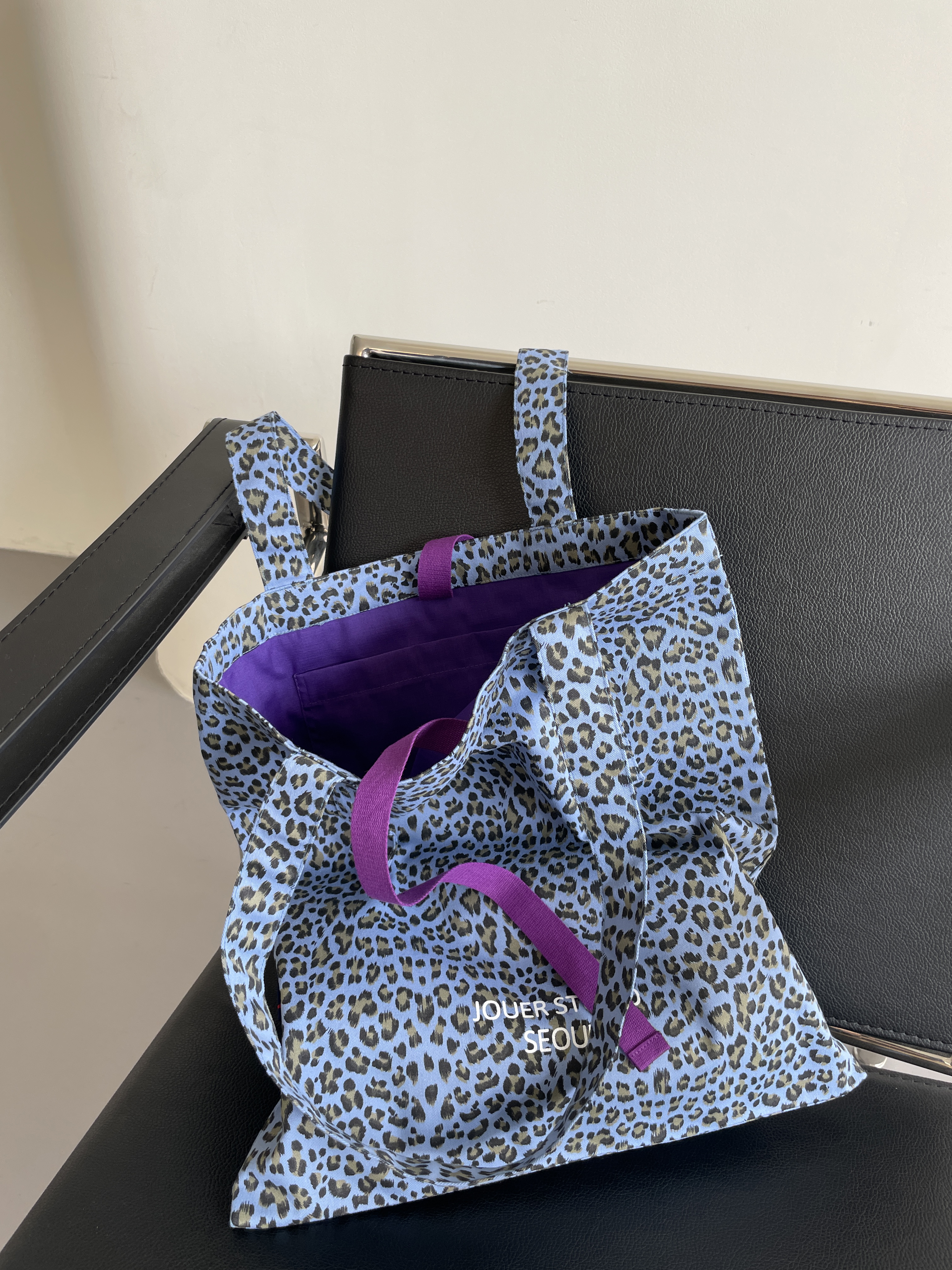 JOUER. 쥬에 캔버스 레오파드 에코백 / 스카이블루