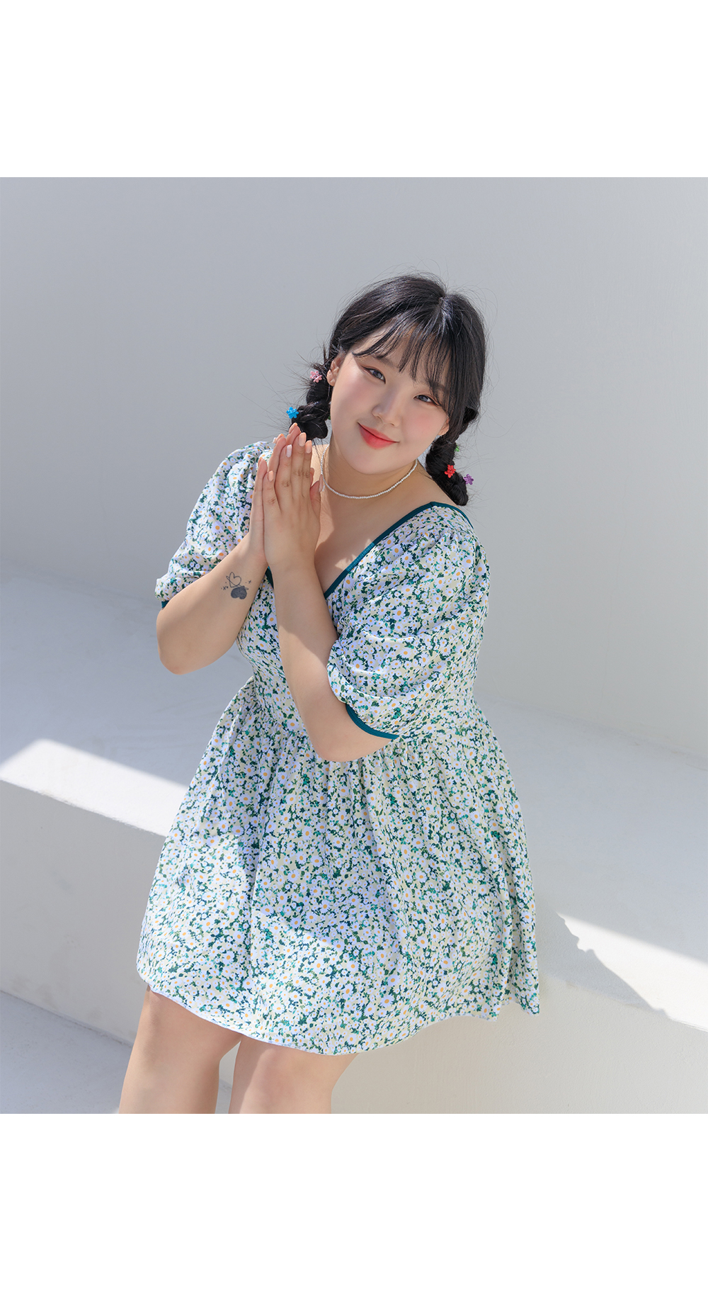 빅사이즈 XL-5XL 올데즈 플라워 스퀘어 퍼프 원피스 수영복 휴양지 룩 상세 이미지 15