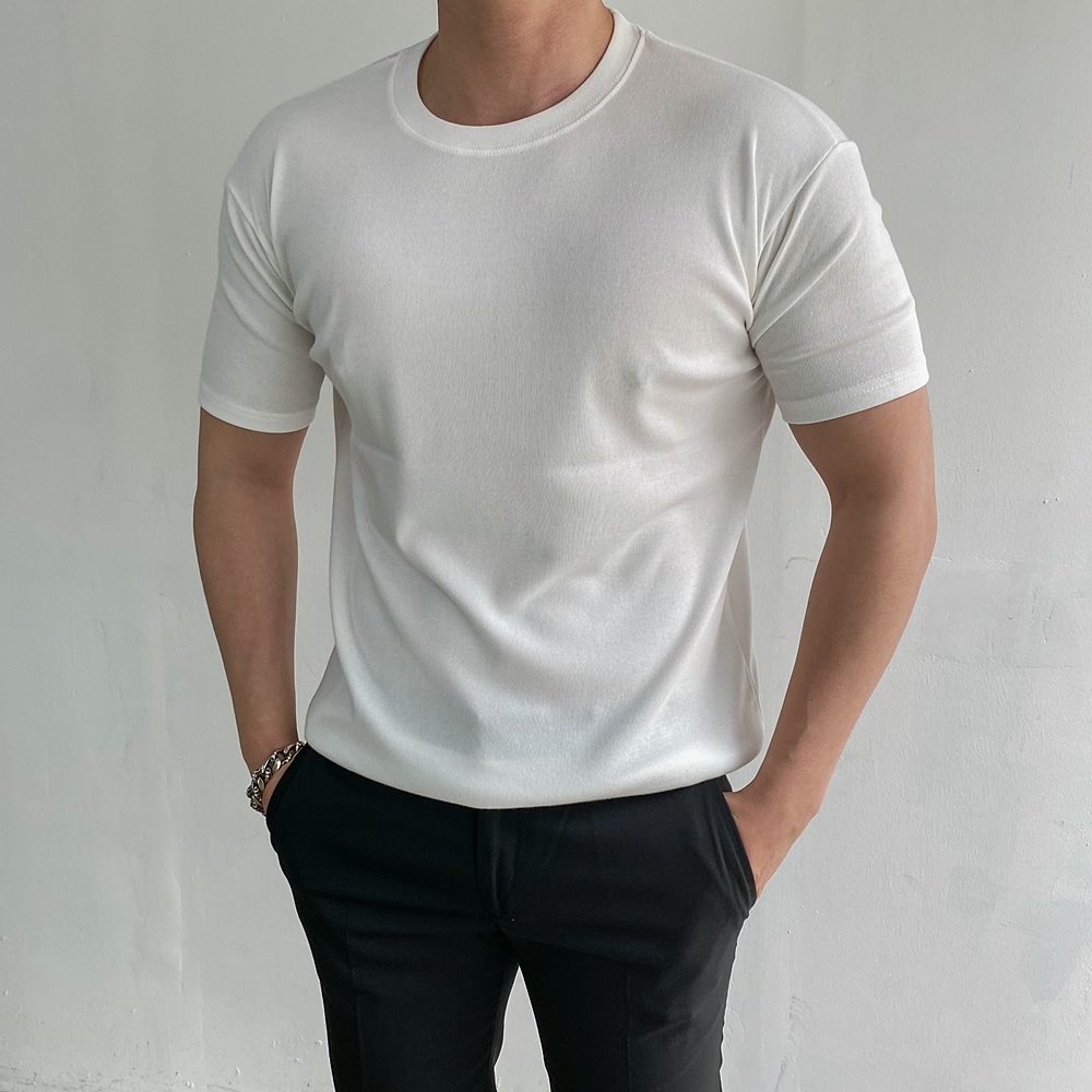 두꺼운반팔티 스판슬림 머슬핏 이미지 2