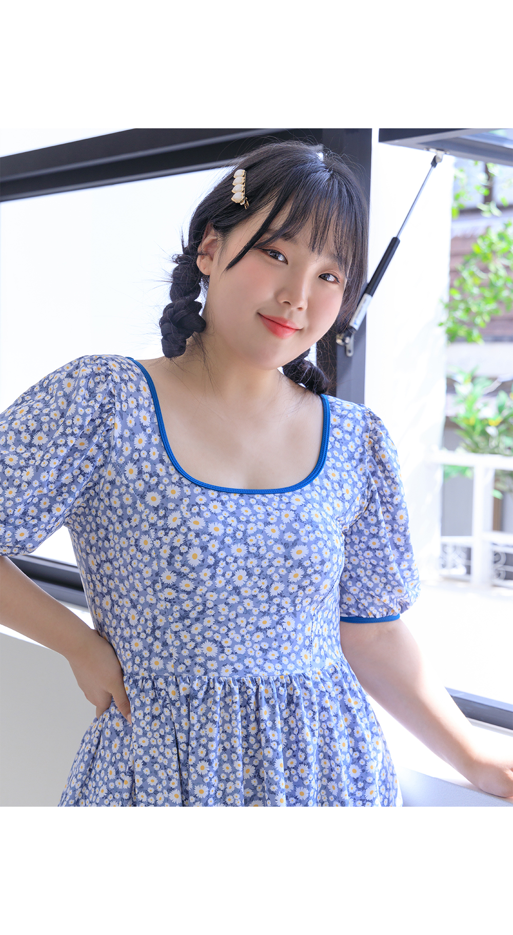 빅사이즈 XL-5XL 올데즈 플라워 스퀘어 퍼프 원피스 수영복 휴양지 룩 상세 이미지 21
