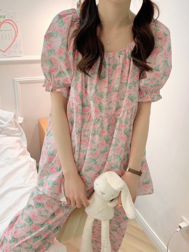 (어반플라워잠옷세트) 반팔긴바지파자마세트 여름홈웨어 프릴파자마 빅사이즈 린넨 상세 이미지 11