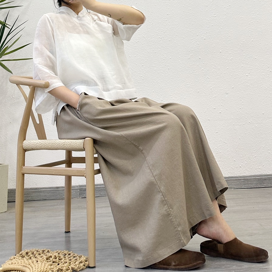 린넨와이드팬츠 밴딩 치마바지