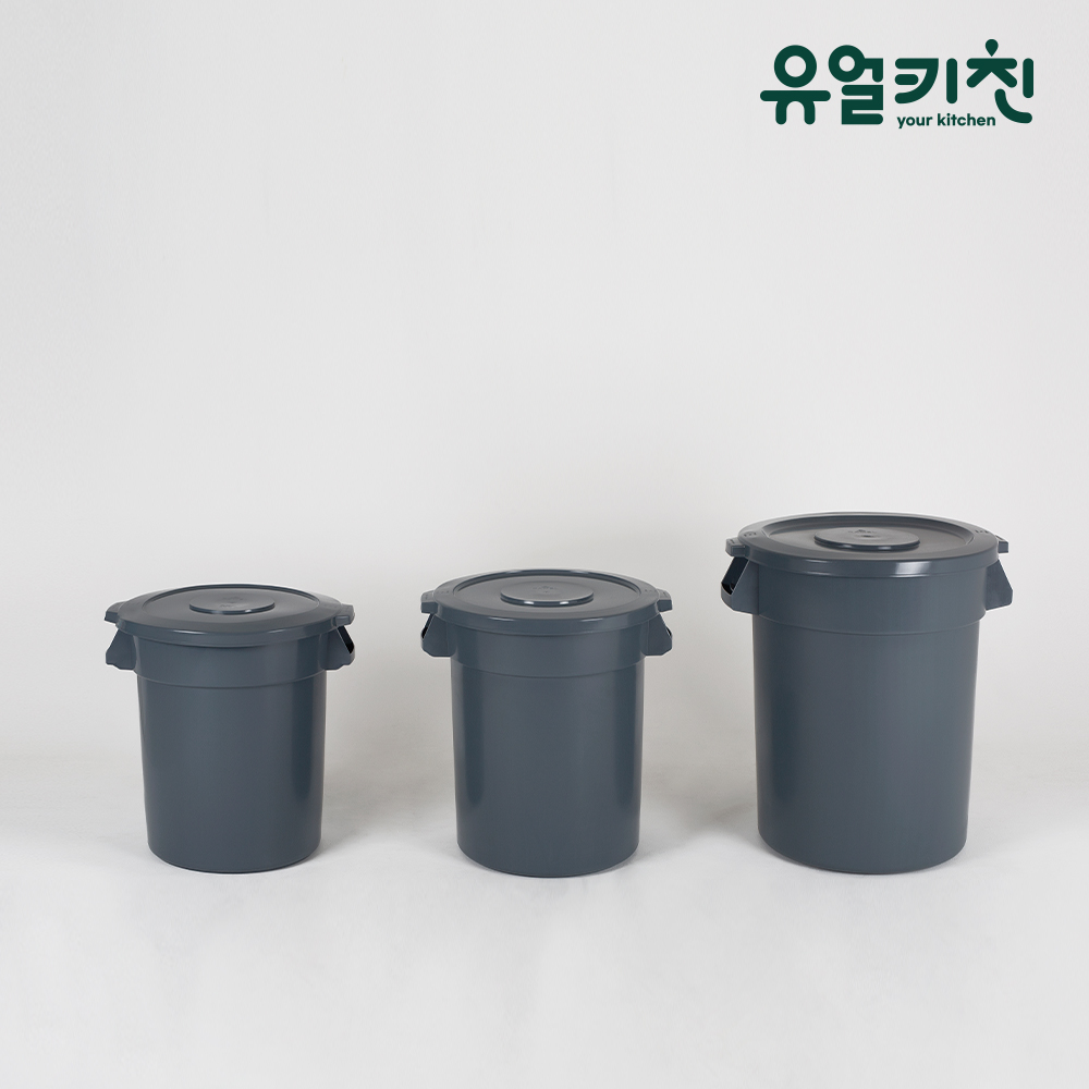 플라스틱 대형쓰레기통 오픈휴지통 원형통 60리터 회색 - 상세 이미지 2