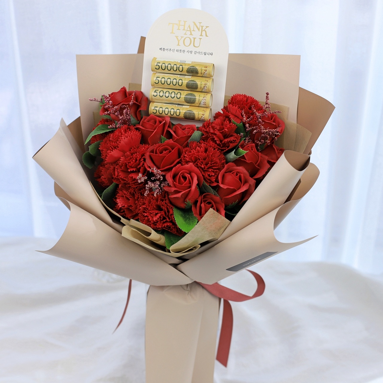 돈꽃다발 장미 어버이날 카네이션 돈다발 현금 생신 환갑 파스텔 용돈 카드 - 상세 이미지 2