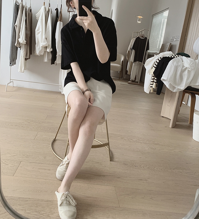 하마마스 여름 둥근칼라 여성반팔폴로티 루즈핏 - 상세 이미지 5