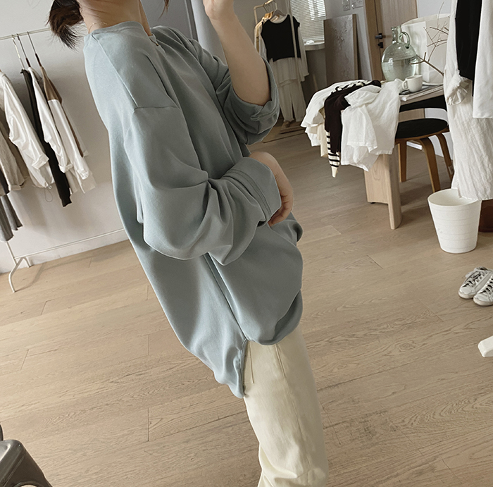 하마마스 봄긴팔티셔츠 무지 언발티셔츠 루즈핏 오버핏티셔츠 - 상세 이미지 5