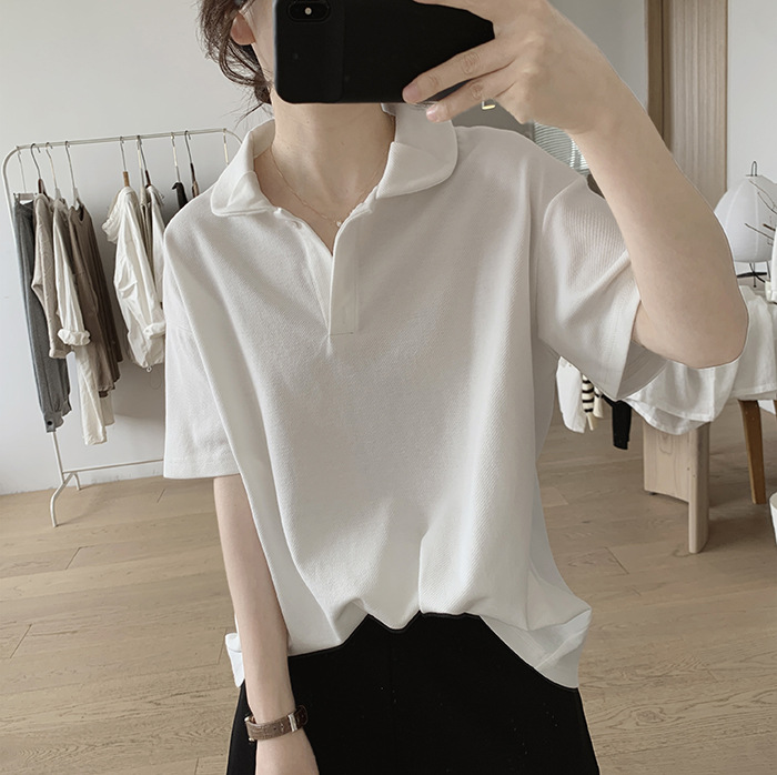 하마마스 여름 둥근칼라 여성반팔폴로티 루즈핏 - 메인 이미지