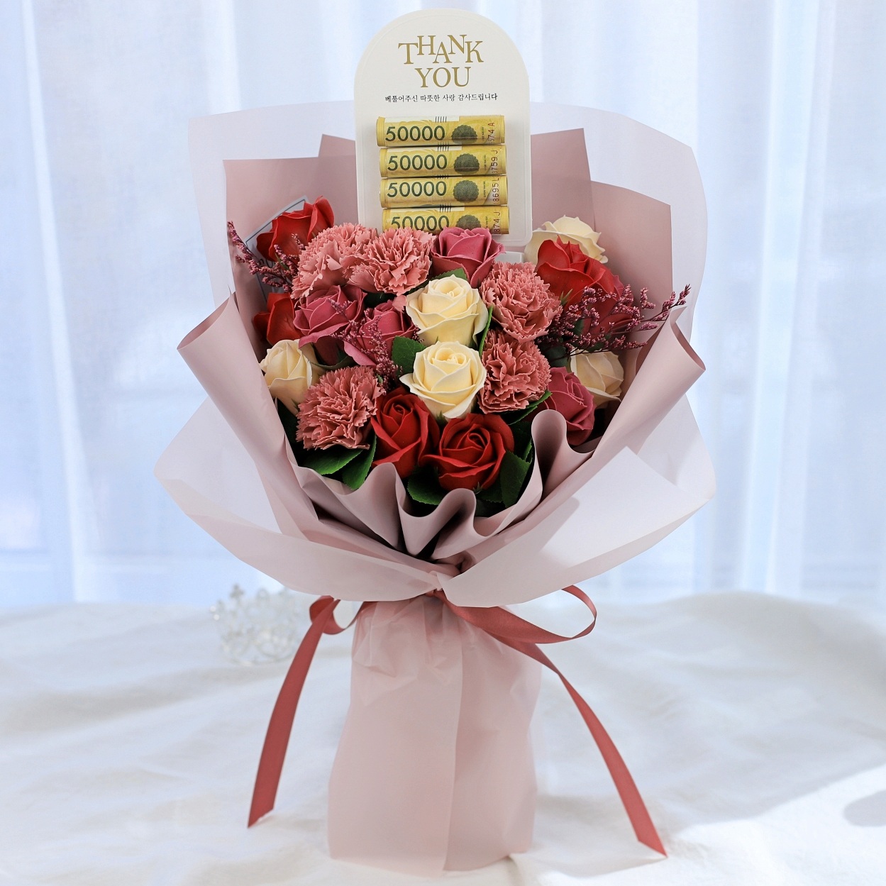 돈꽃다발 장미 어버이날 카네이션 돈다발 현금 생신 환갑 파스텔 용돈 카드 - 상품 이미지