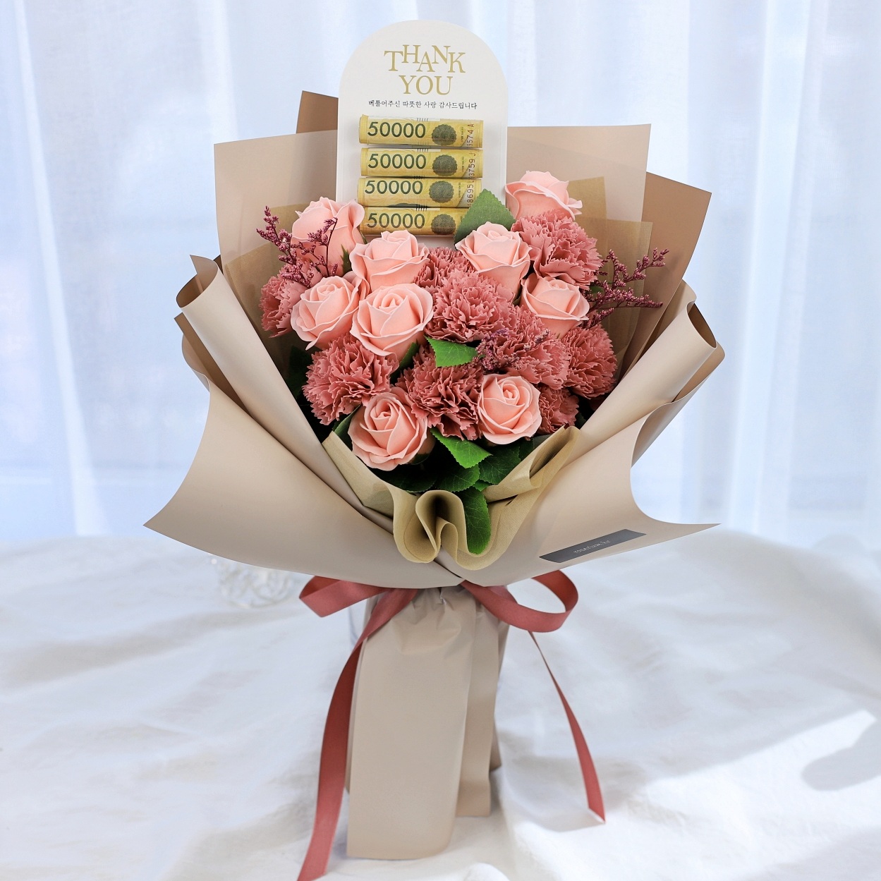 돈꽃다발 장미 어버이날 카네이션 돈다발 현금 생신 환갑 파스텔 용돈 카드 - 상세 이미지 3