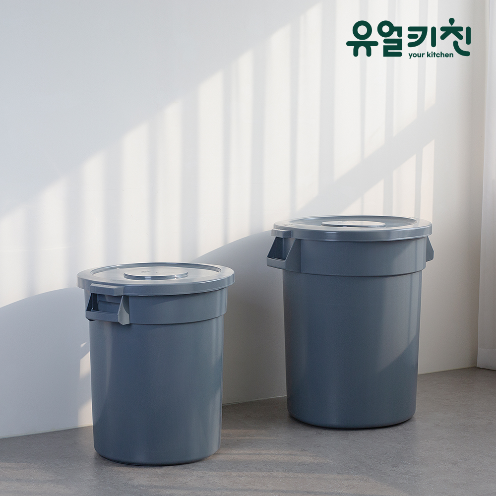 플라스틱 대형쓰레기통 오픈휴지통 원형통 60리터 회색 - 상세 이미지 3