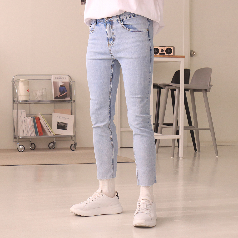 남자청바지 슬림핏 컷팅 데님진 남자9부청바지