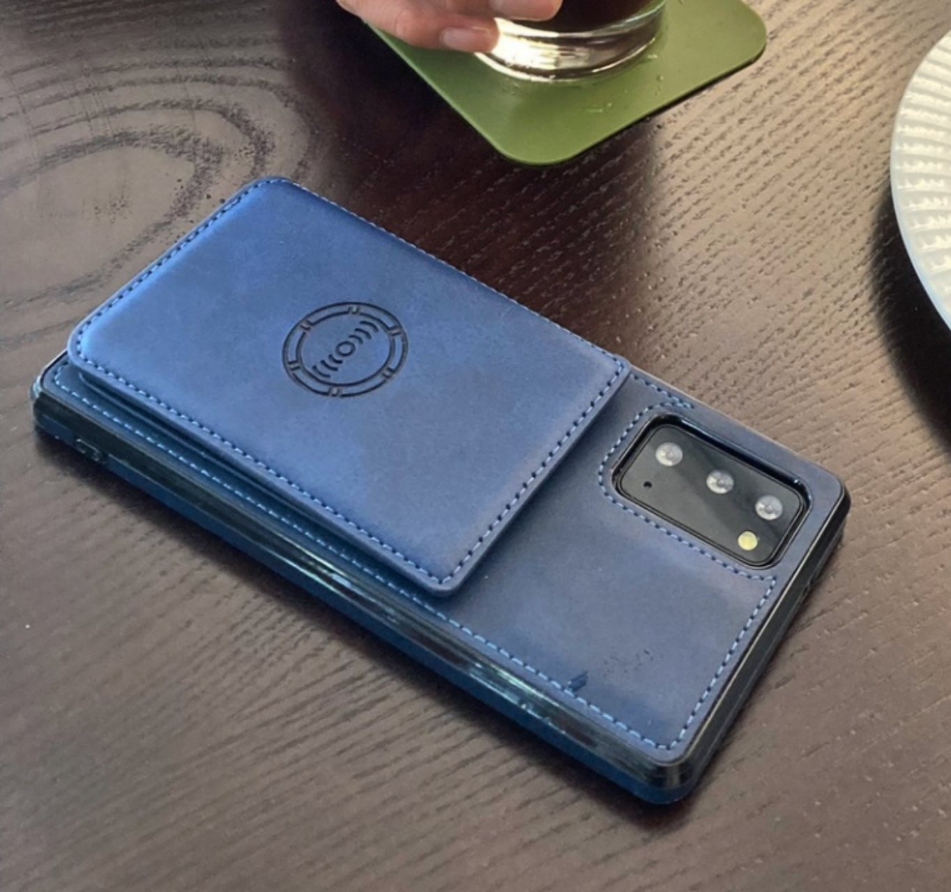 카드 케이스 가죽 지갑 범퍼 다크블루, 갤럭시 노트20