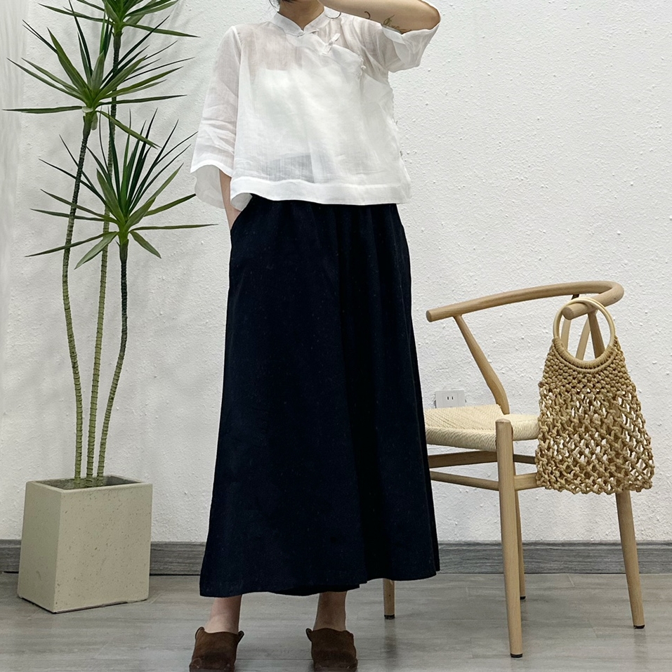 린넨와이드팬츠 밴딩 치마바지 - 상세 이미지 5