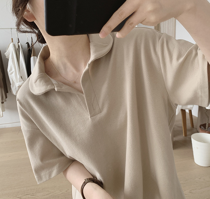 하마마스 여름 둥근칼라 여성반팔폴로티 루즈핏 - 상세 이미지 2