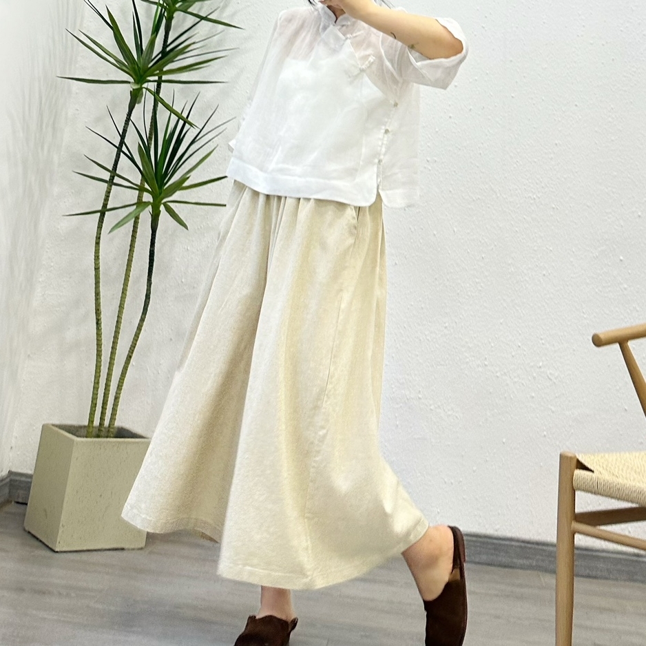 린넨와이드팬츠 밴딩 치마바지 - 상세 이미지 3