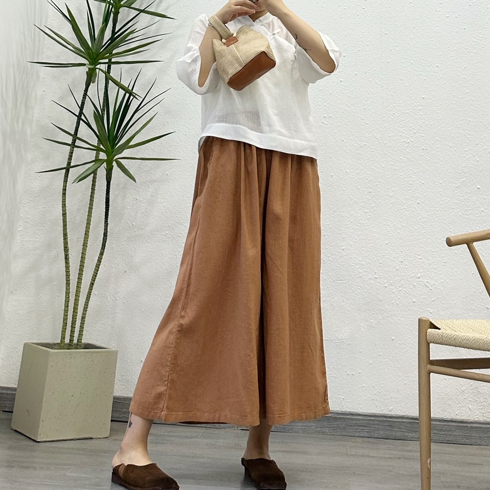 린넨와이드팬츠 밴딩 치마바지 - 상세 이미지 4