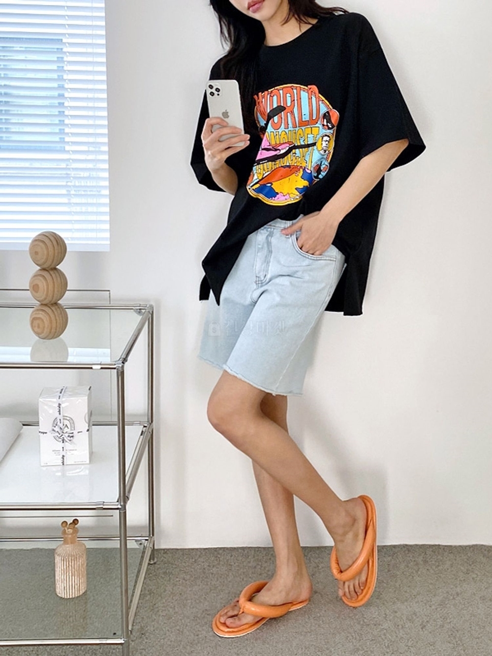 여름 롱티셔츠 여성 오버핏 박스 빈티지 프린팅 반팔 티셔츠 이미지 2