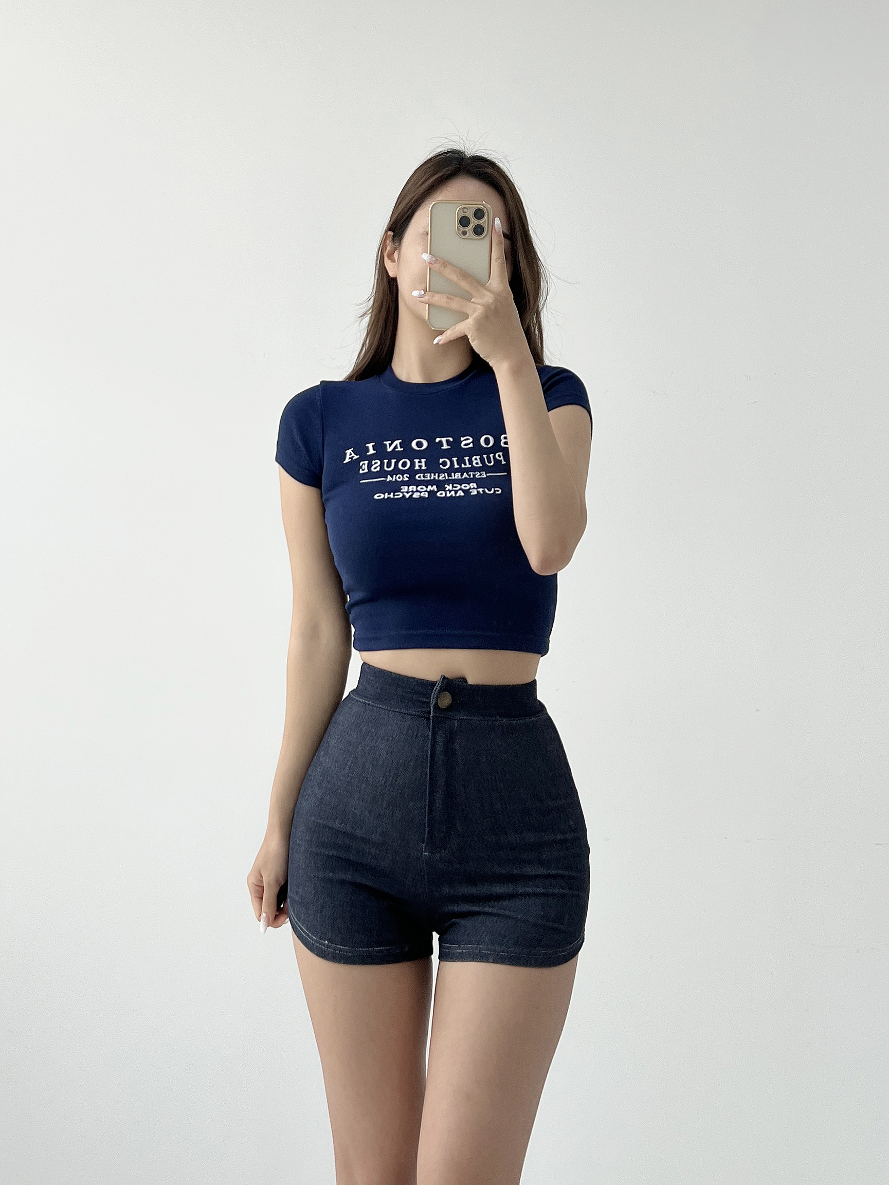 쫀득 글램 하이웨스트 스판 데님 핫팬츠 숏팬츠 반바지 이미지 3