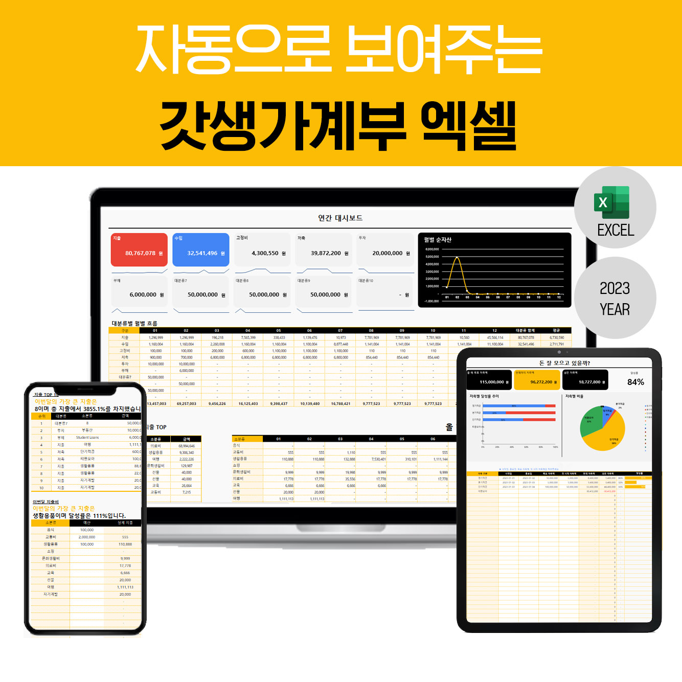 가계부 엑셀 양식 신혼부부 직장인 주간 가계부 양식 2025년 10년형 갓생베이직 파일 상품 이미지