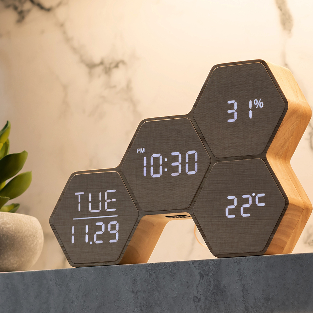 플라이토 허니콤 인테리어 LED 탁상시계 디지털 전자 무소음 테이블 예쁜 알람 책상 시계