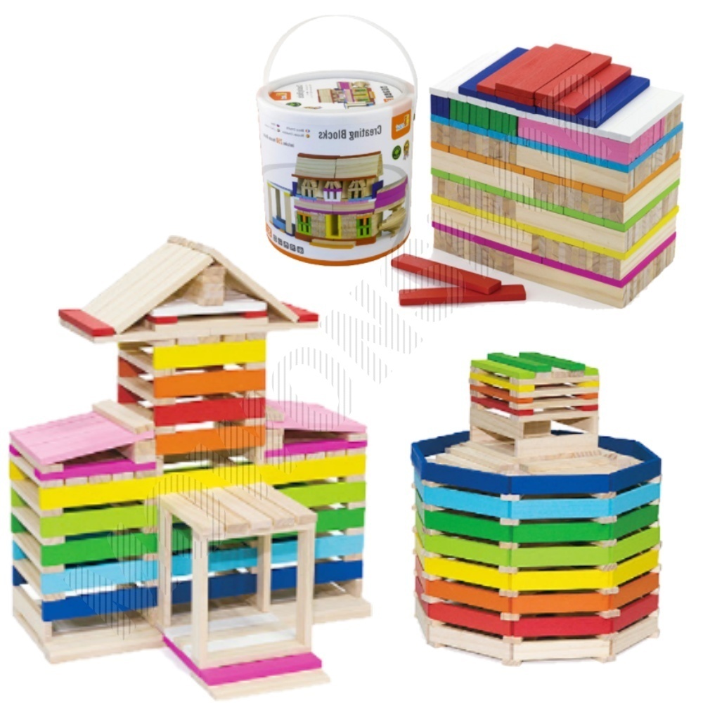 원통블록 우드 나무 원목 장난감 쌓기 아기 250pcs - 메인 이미지
