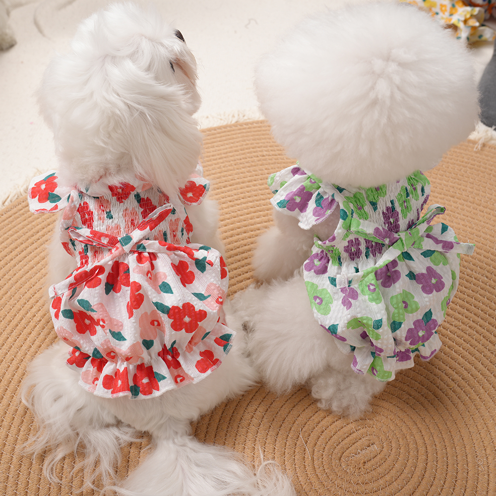 플라워 원피스 강아지 고양이옷 애견 봄옷 여름 실내복 외출복 티셔츠 사계절 나시 민소매 제품 이미지