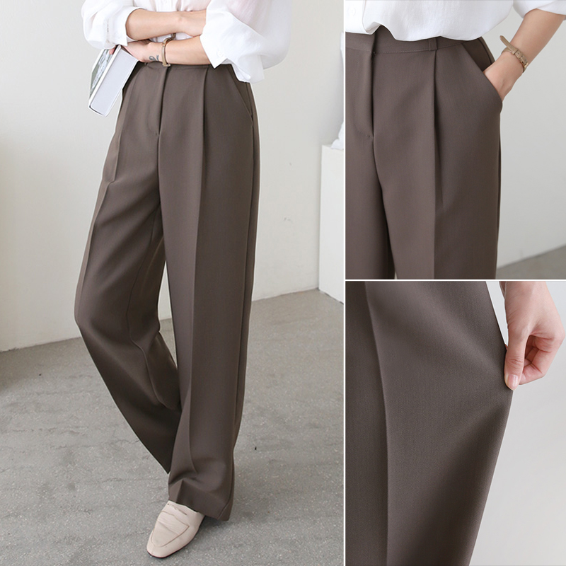 클래식 하이웨스트 세미 핀턱 와이드팬츠 여자 슬랙스 와이드슬랙스 여성 정장바지 통바지