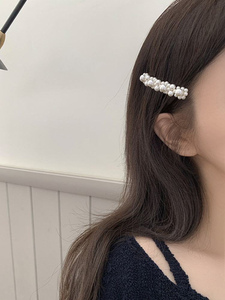 [자체제작] 버블 리본 비드 핸드메이드 진주 큐빅 프랑스 반묶음 옆머리 앞머리고정 헤어핀 - 상세 이미지 2