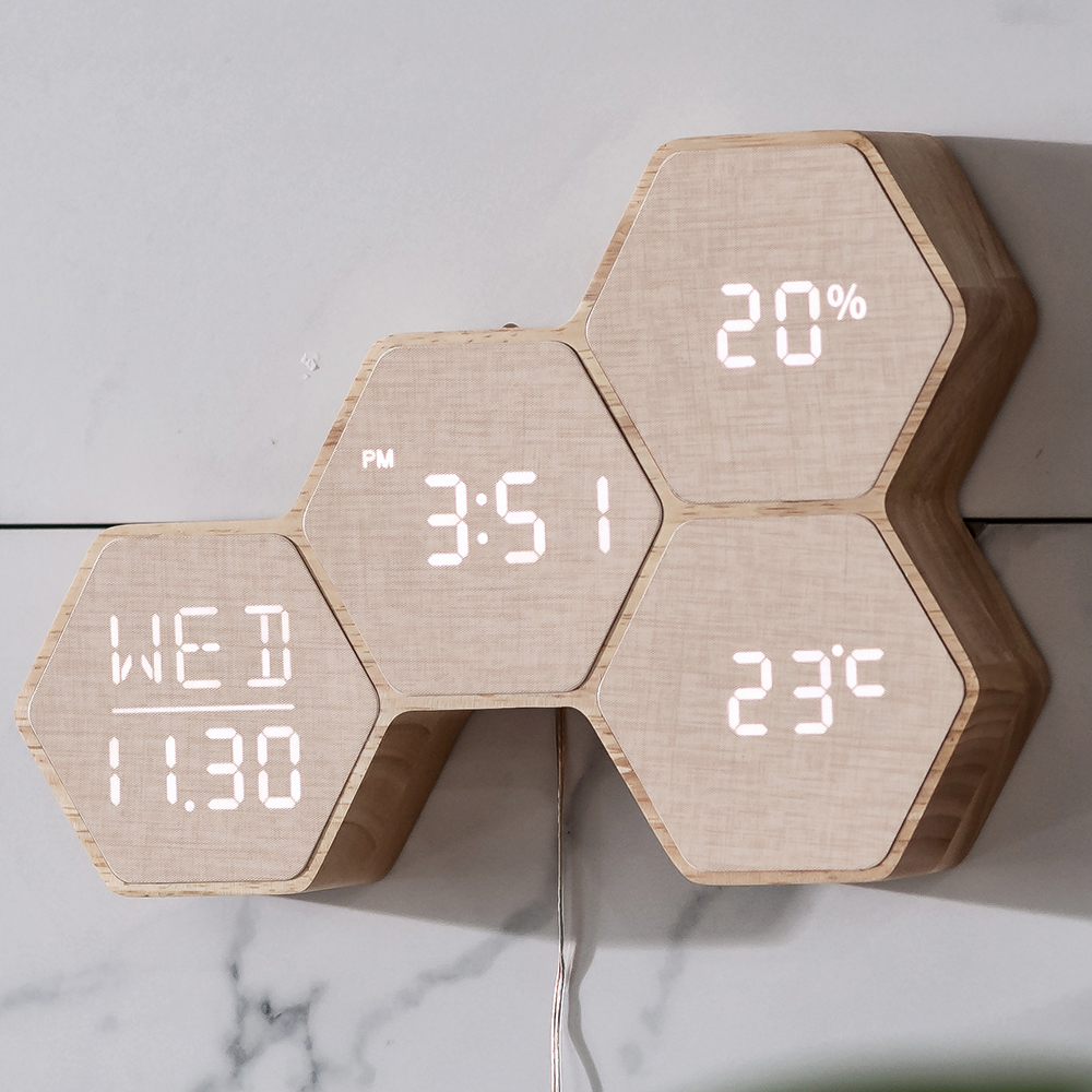 플라이토 허니콤 인테리어 LED 탁상시계 디지털 전자 무소음 테이블 예쁜 알람 책상 시계