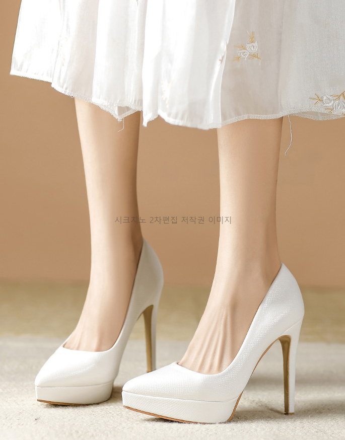 바이민 12cm 화이트 가보시 킬힐 스틸레토 웨딩 구두 1color 상세 이미지 6