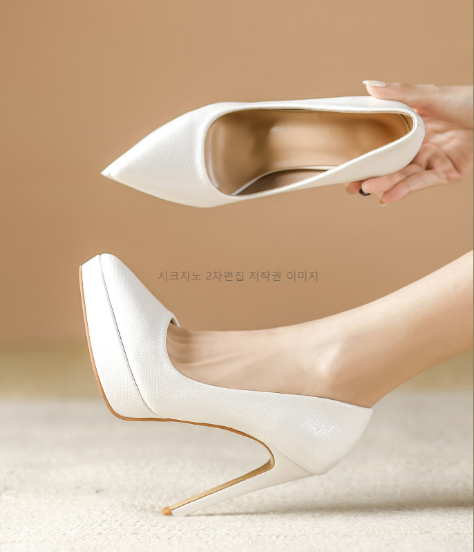 바이민 12cm 화이트 가보시 킬힐 스틸레토 웨딩 구두 1color 상세 이미지 3