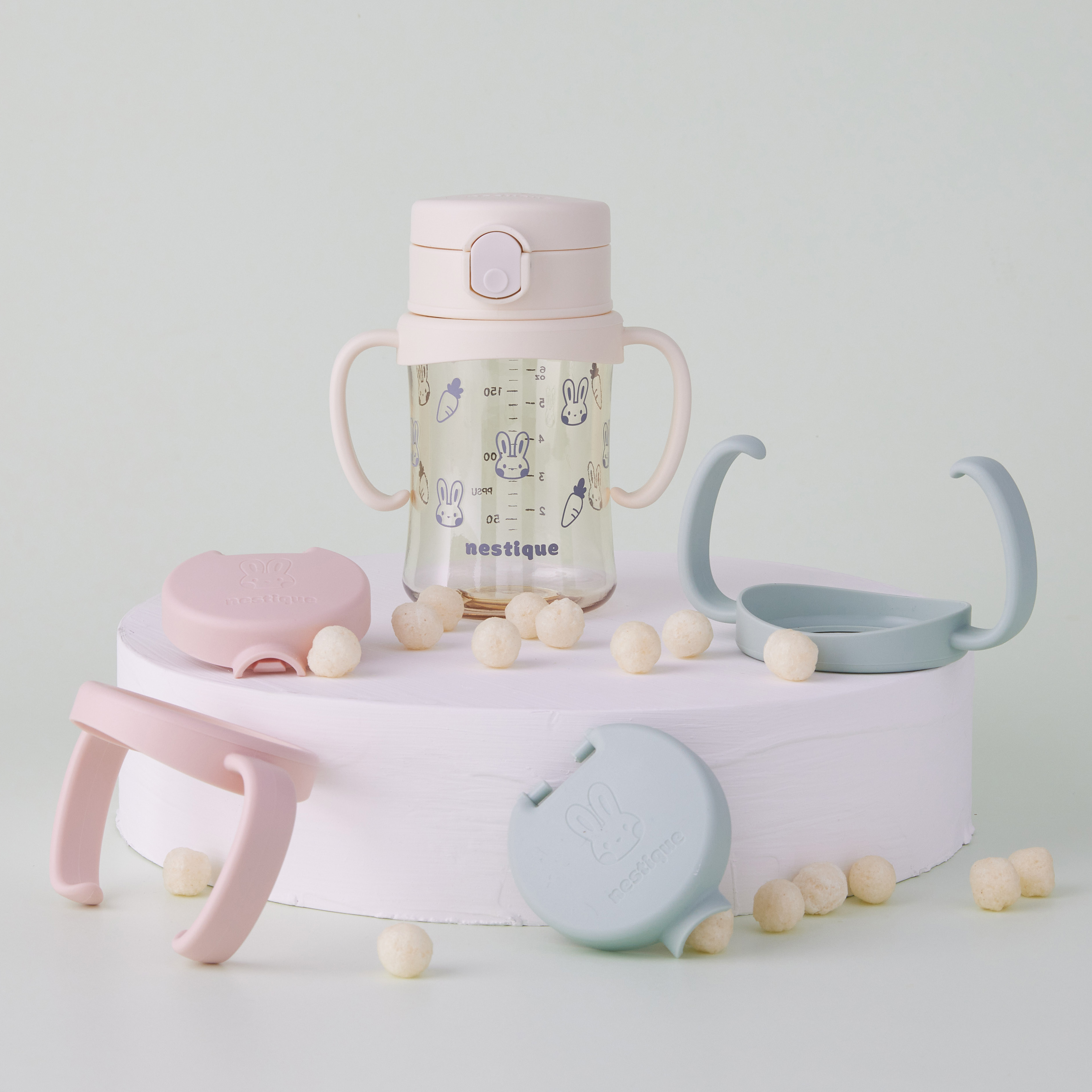 네스틱 토끼스위치 원터치 빨대컵 어린이집 아기 물병 각인