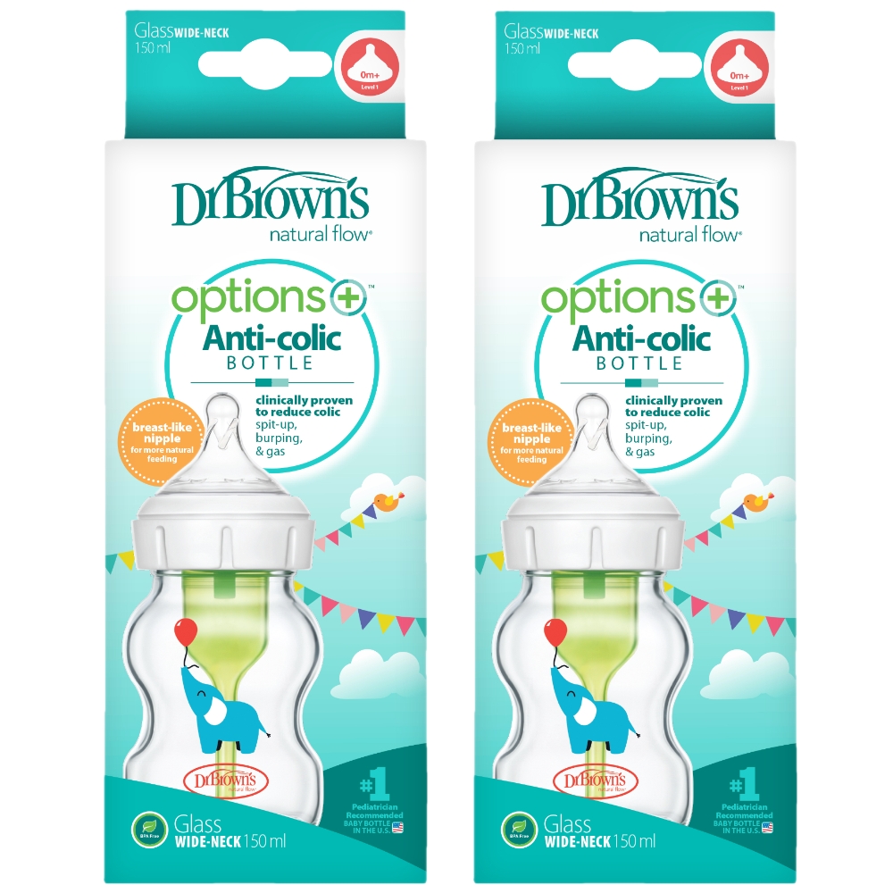 닥터브라운 오피셜 / 유리 데코 젖병 와이드넥 150ml 2개, 꼭지선택 / 치발기옵션선물 상품 이미지