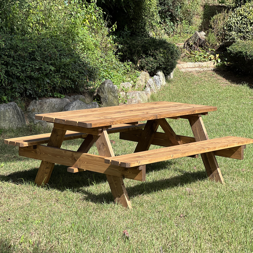 야외용 파라솔테이블 세트 원목 편의점 테라스 일체형 4인 도토리