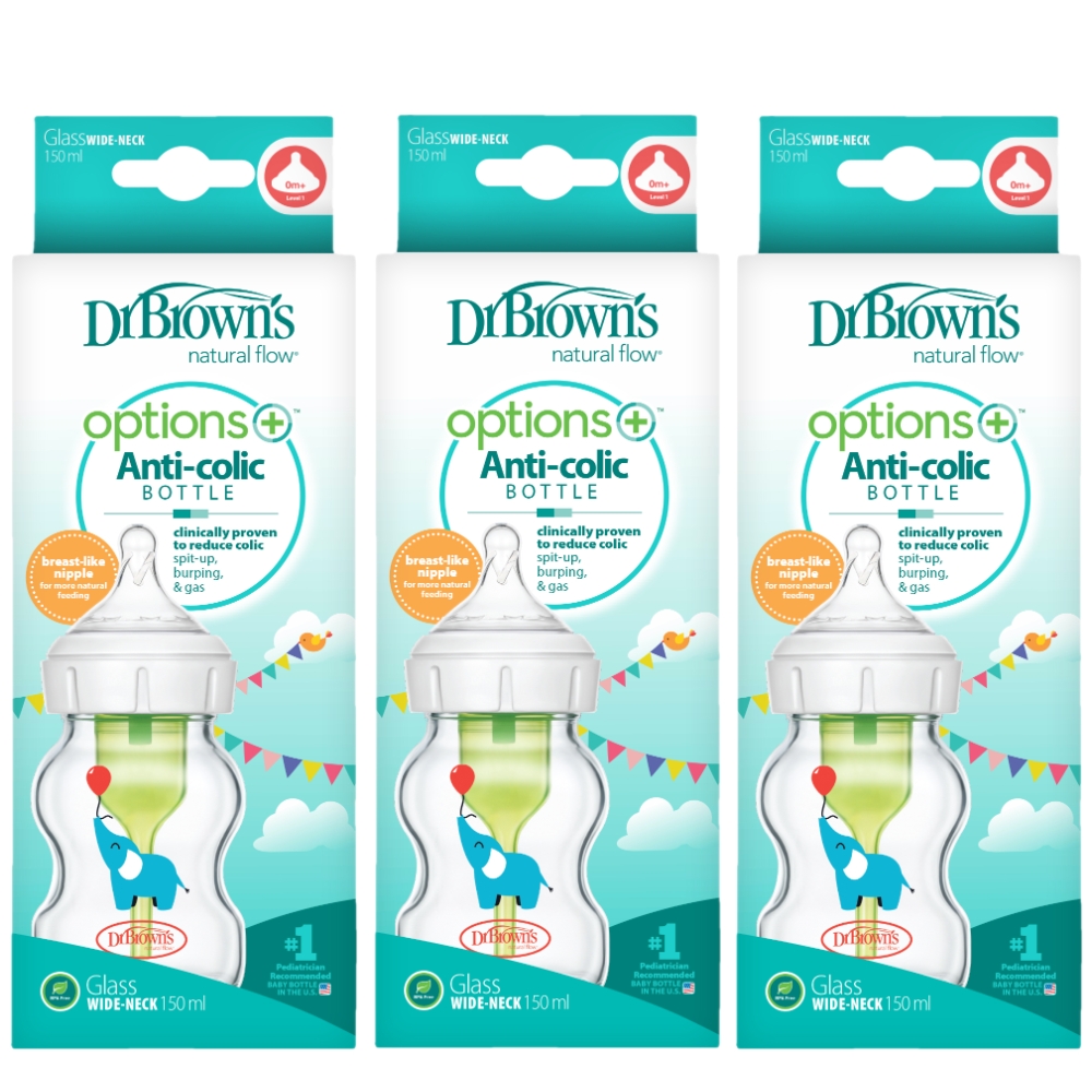 닥터브라운 오피셜 / 유리데코 젖병 와이드넥 150ml 3개, 꼭지선택 / 치발기 옵션선물 - 상세 이미지 2