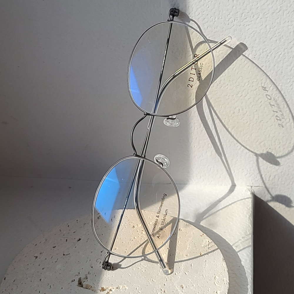 3g 초경량 가벼운 나사없는 퓨어 티타늄 안경테 얇은 실테 블루라이트차단 렌즈