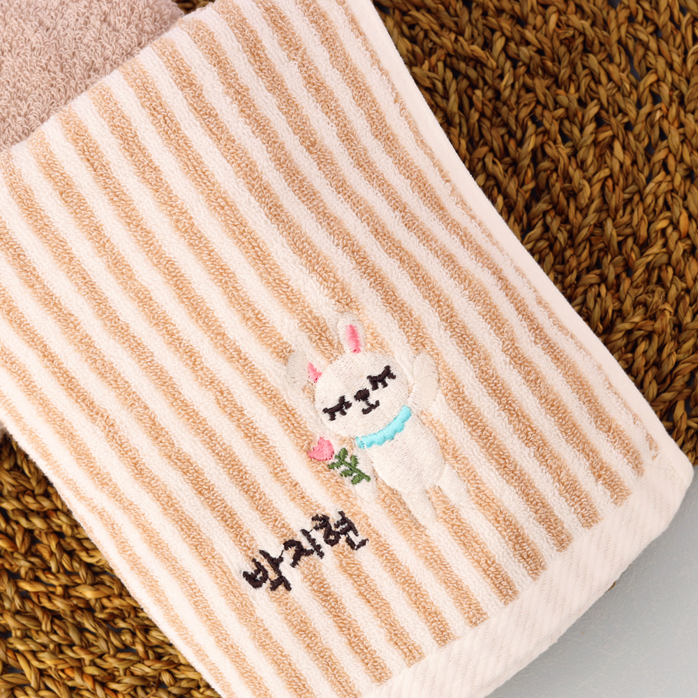 [주문제작]세면타월 브레멘 토끼 Beige stripe - 상품 이미지