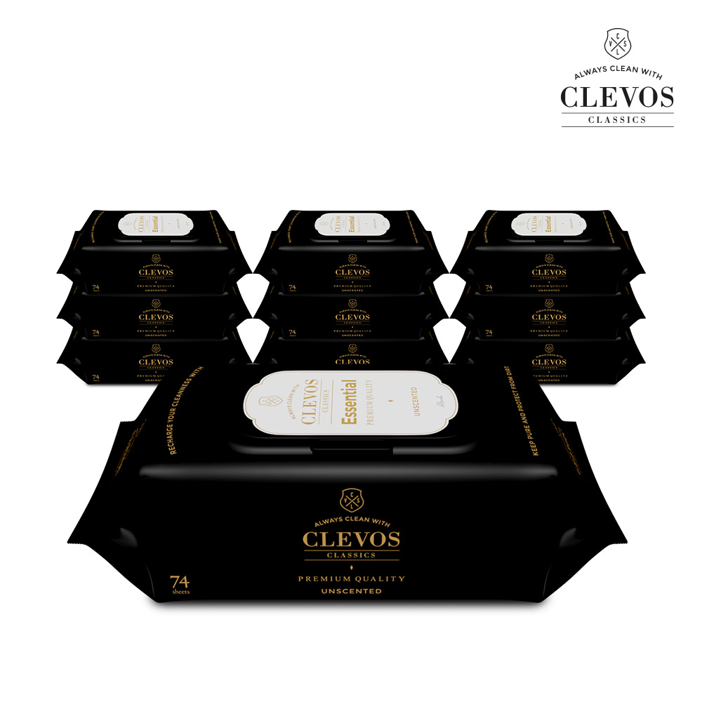 클레보스 도톰한 신생아 아기 물티슈 에센셜 블랙 캡형 70매 10팩