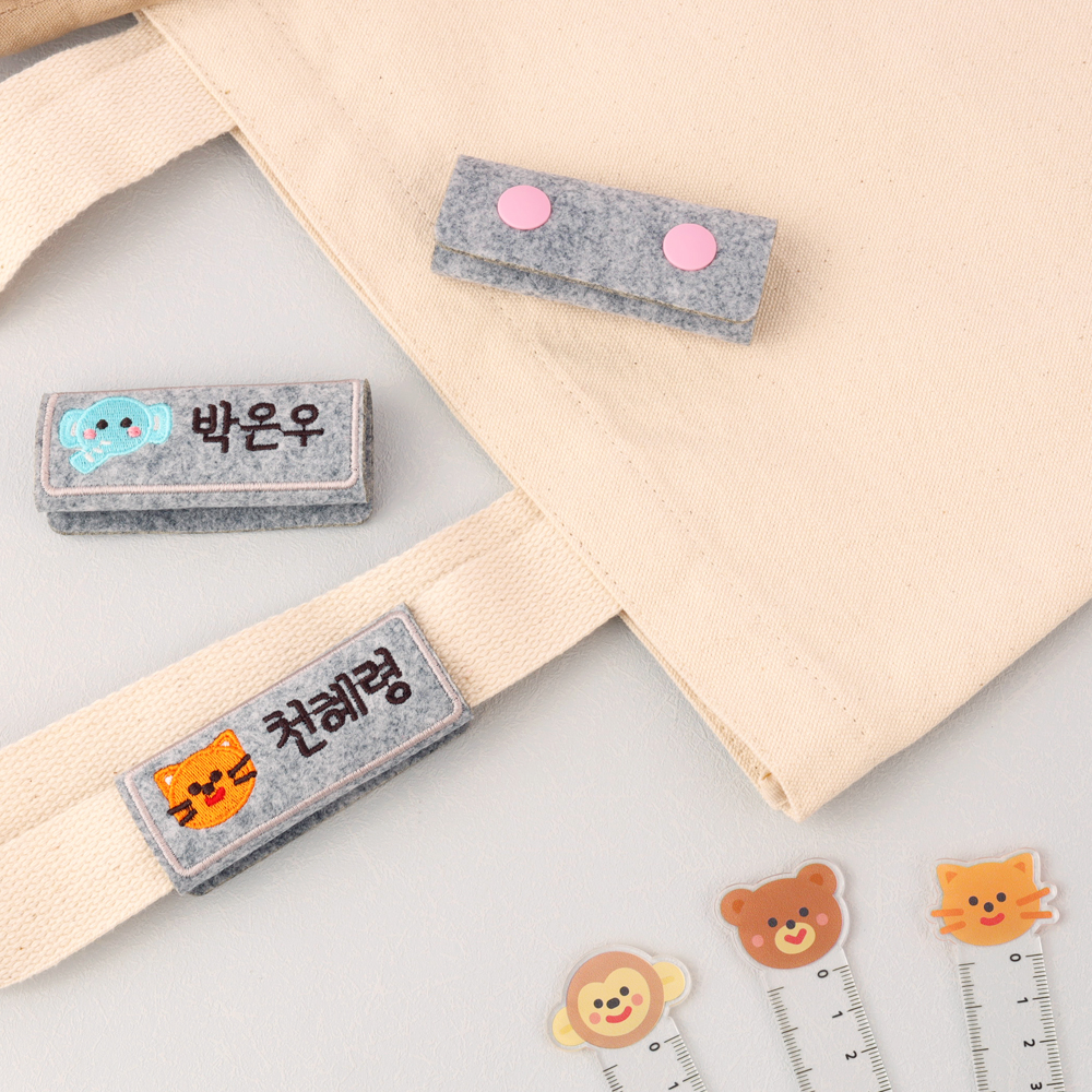 [주문제작]펠트자수 가방네임택킨더페이스 고양이 핑크