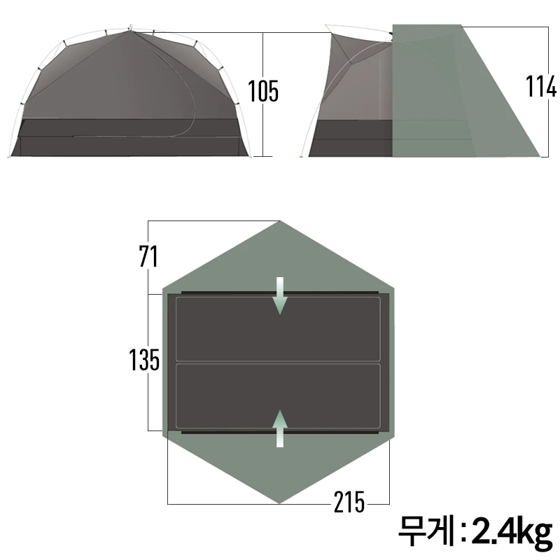 씨투써밋 아이코스 TR2 텐트 2인용 백패킹 비박 산행용 경량 텐트 넓은공간 - 상세 이미지 3