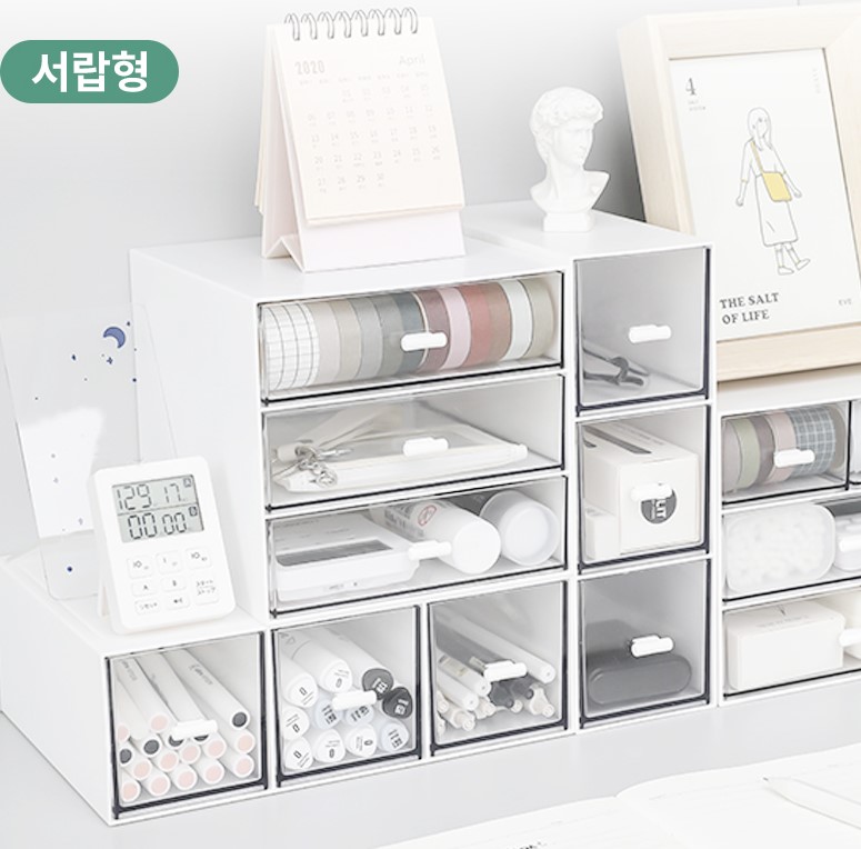 화이트 데스크 셋업 미니 서랍장 투명 정리함 책상 수납함 1칸형 - 상세 이미지 2
