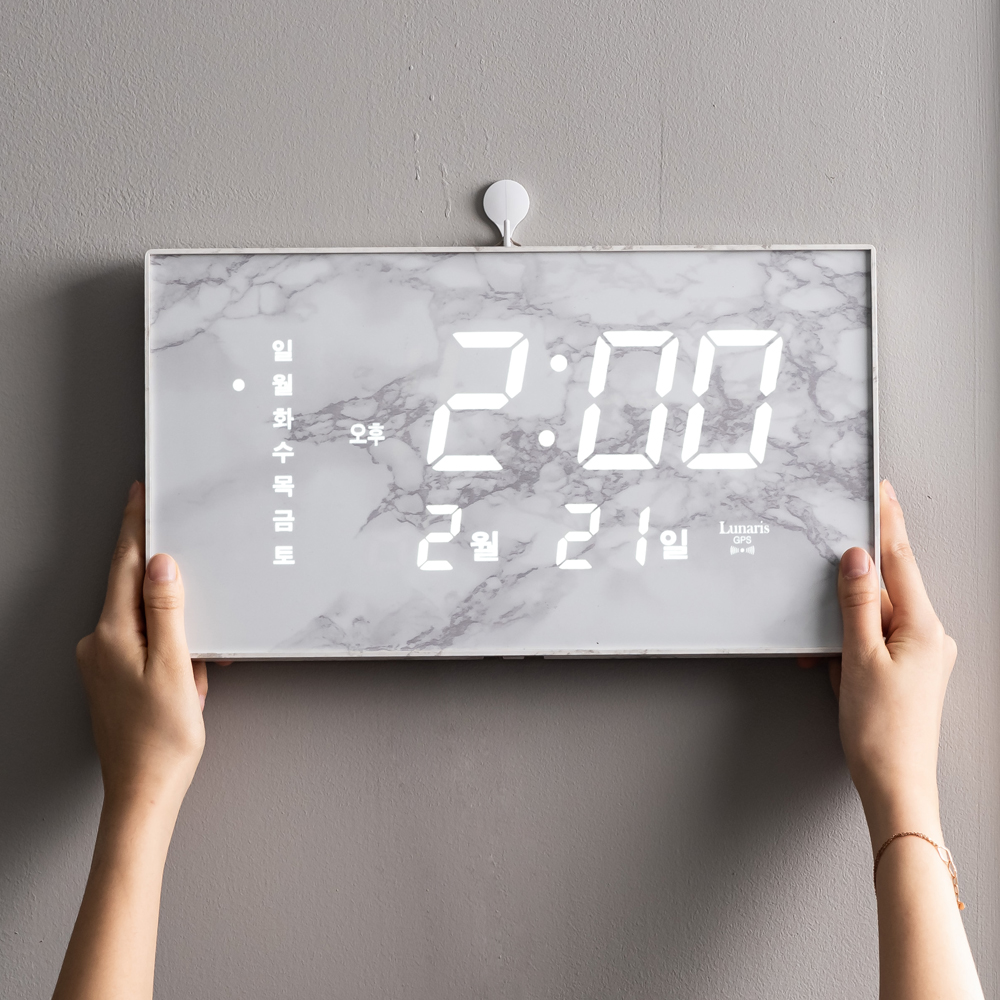 국산 루나리스 GPS수신 LED 벽시계 36cm 대리석 색상